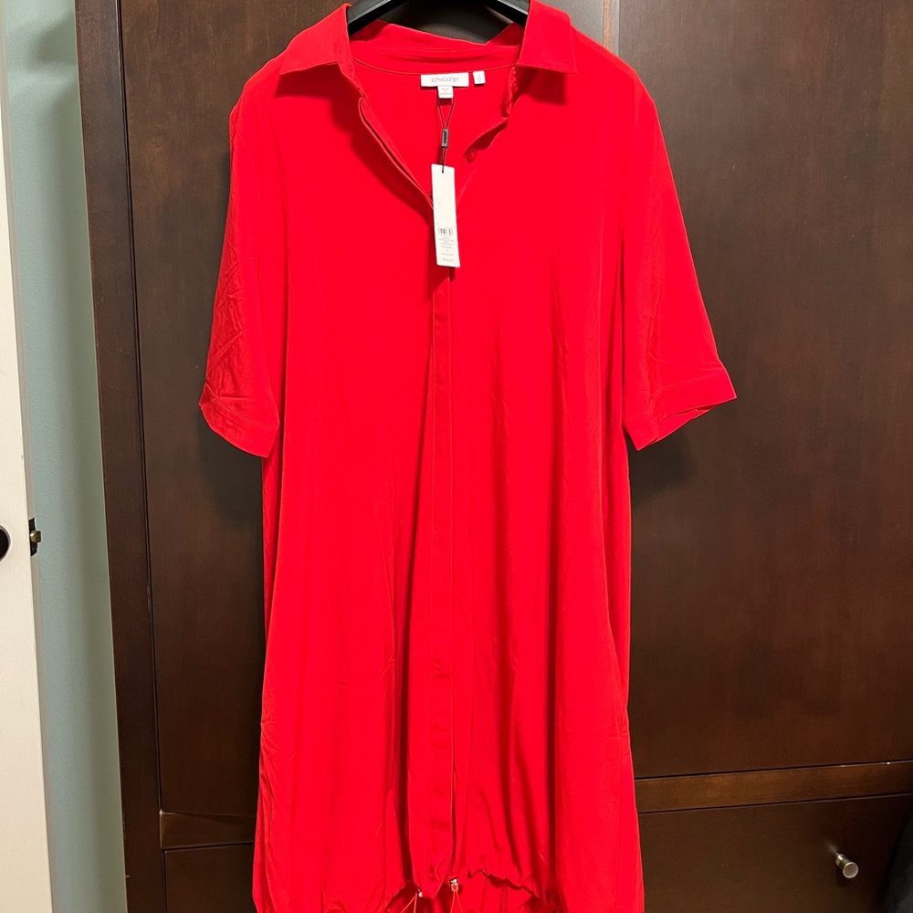 Red Button-Up Bubble Hem Dress